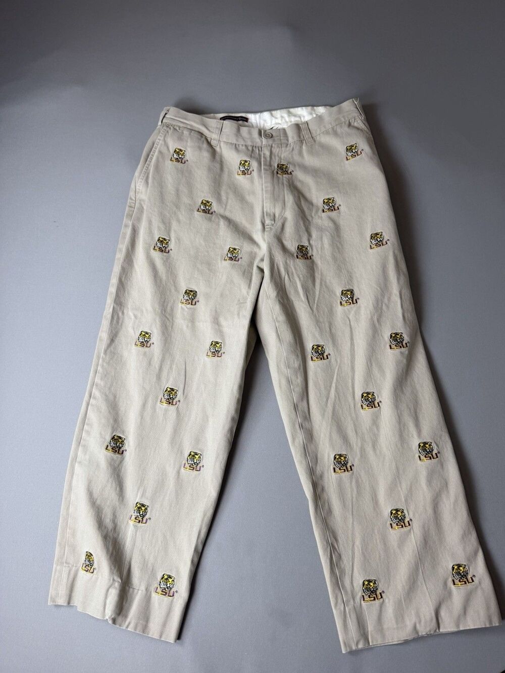 LSU Tigers Allover Embroidered Khaki Stadium Pants Pennington & Bailes Size 35